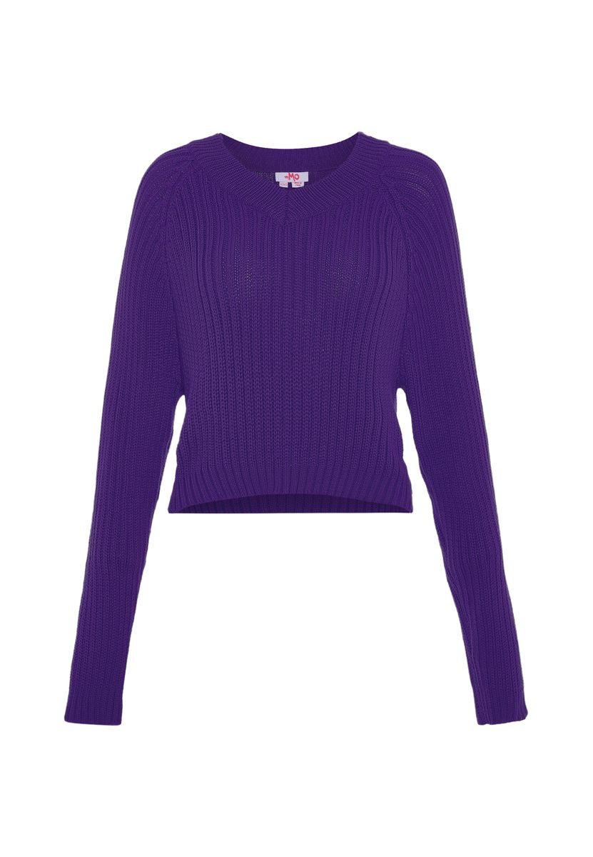 Gerippter Raglan-Pullover mit V-Ausschnitt