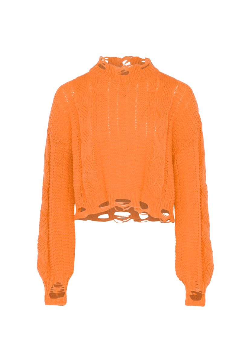 Zopfstrick-Crop-Pullover im Destroyed-Look