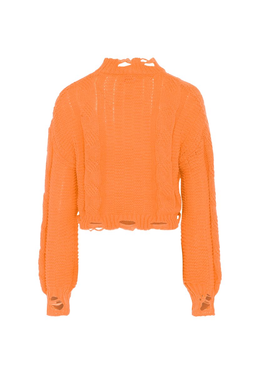 Zopfstrick-Crop-Pullover im Destroyed-Look