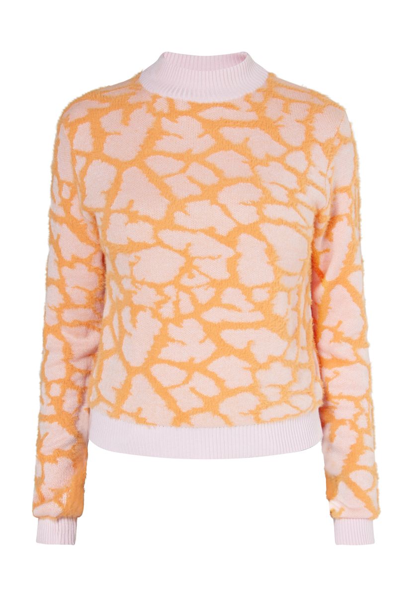 Flauschiger Jacquard-Pullover mit Giraffenmuster
