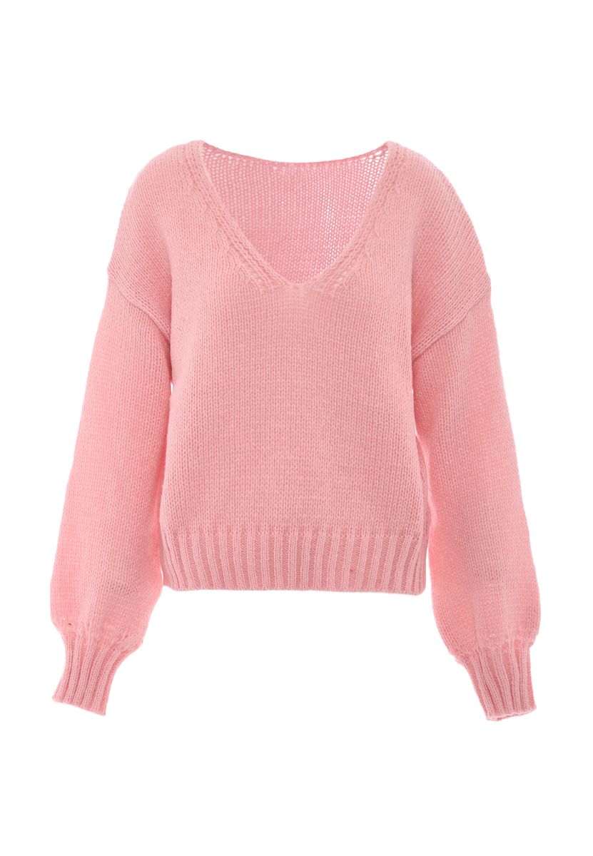 Weicher V-Ausschnitt Strickpullover