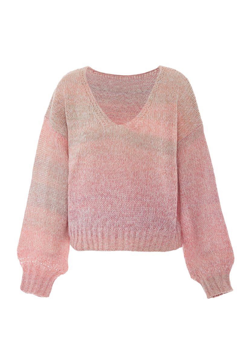 Melierter V-Ausschnitt Pullover im Relaxed-Fit