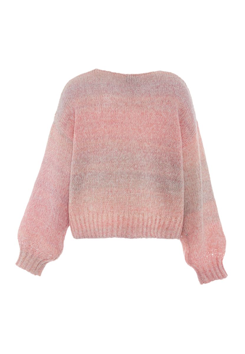 Melierter V-Ausschnitt Pullover im Relaxed-Fit