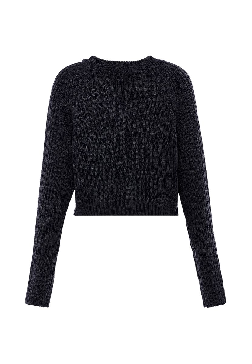 Grob gerippter V-Ausschnitt Crop-Pullover
