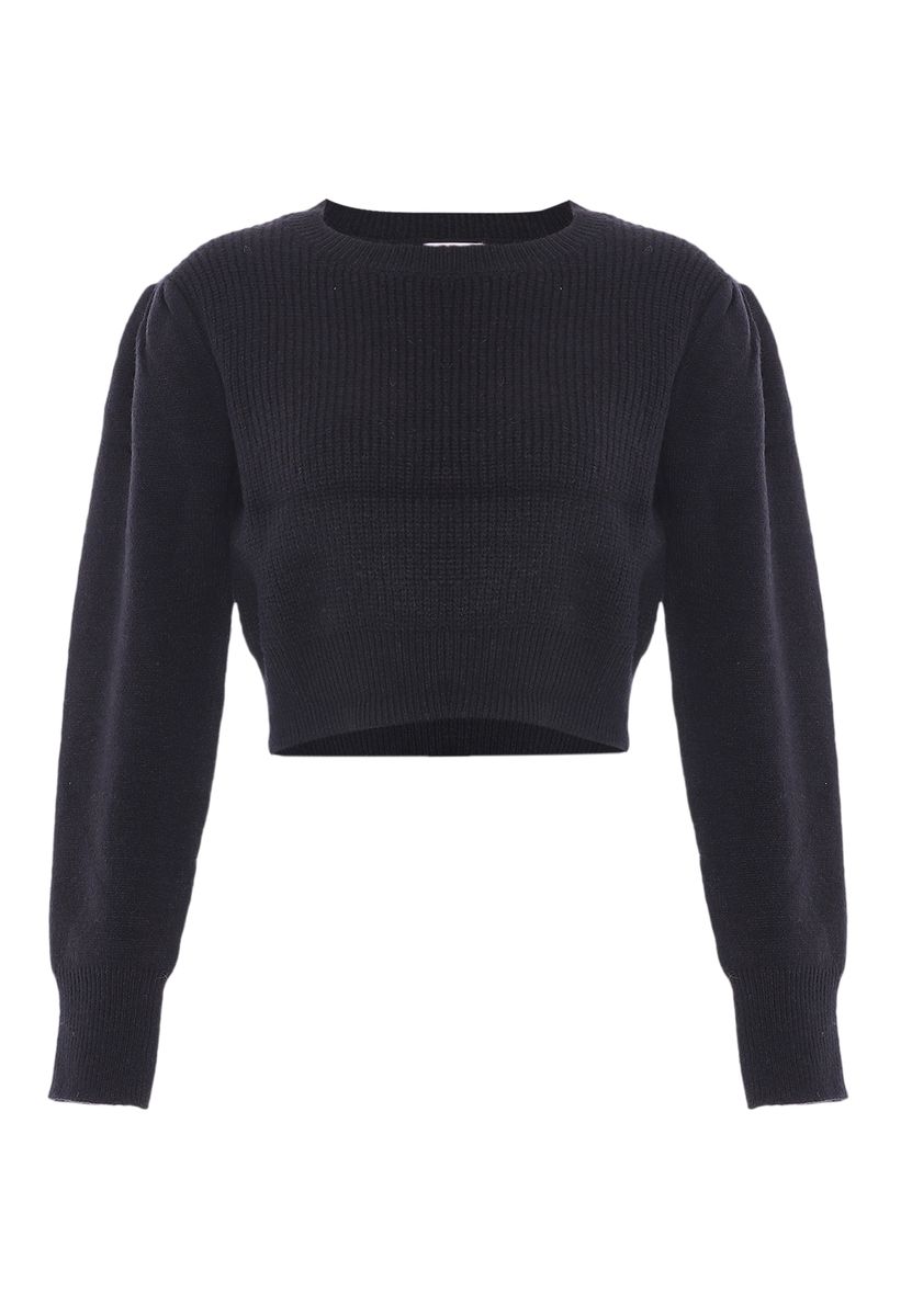 Kurzer Strickpullover mit Puffärmeln