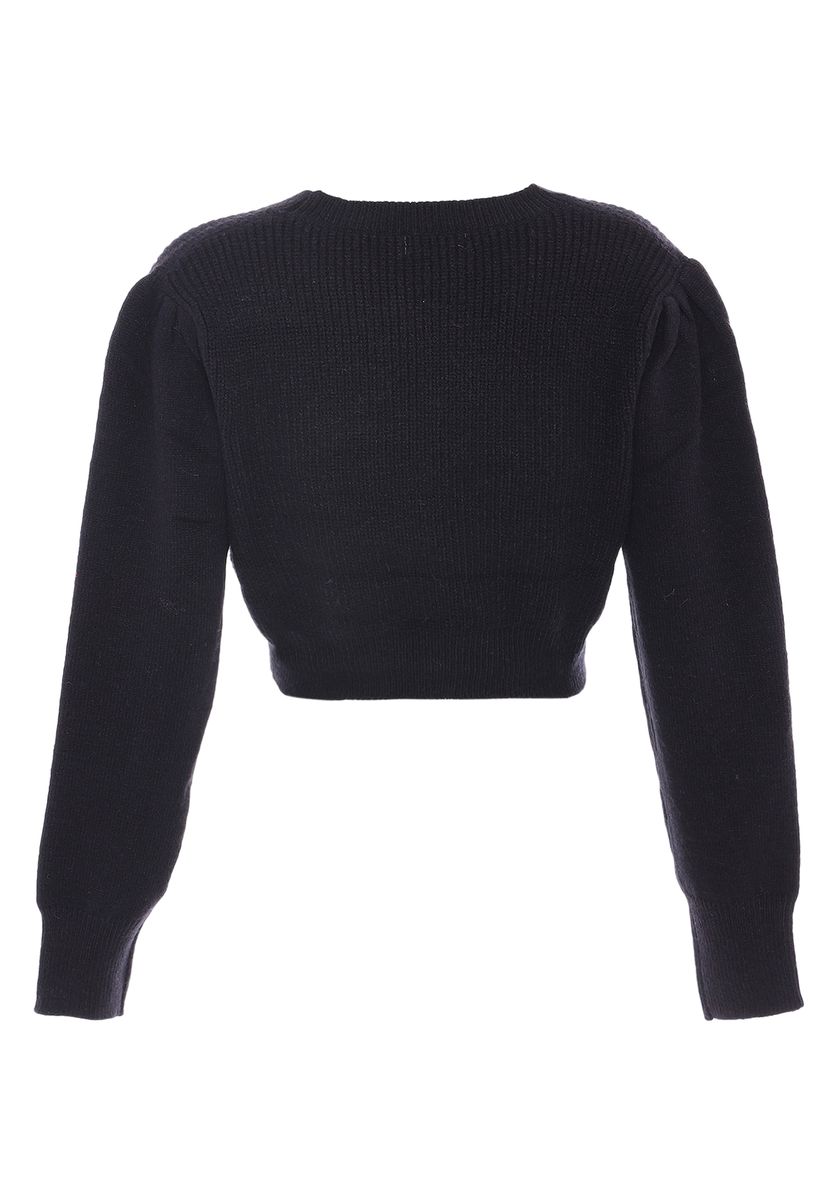 Kurzer Strickpullover mit Puffärmeln