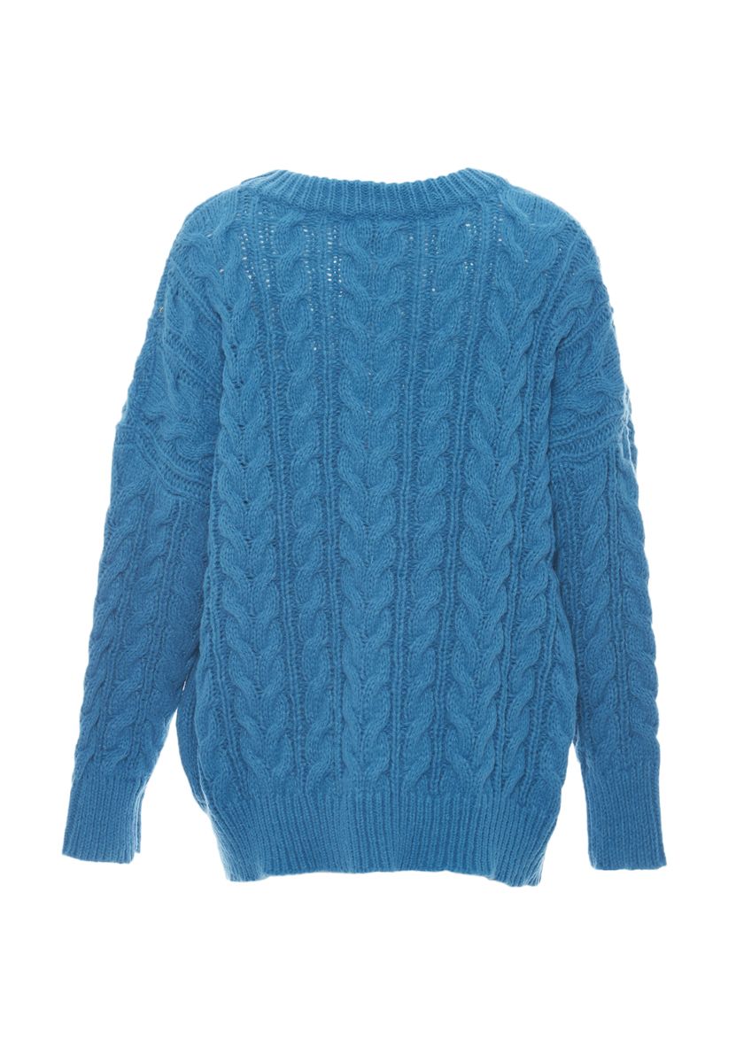 Oversized Zopfstrick-Pullover mit Rundhalsausschnitt