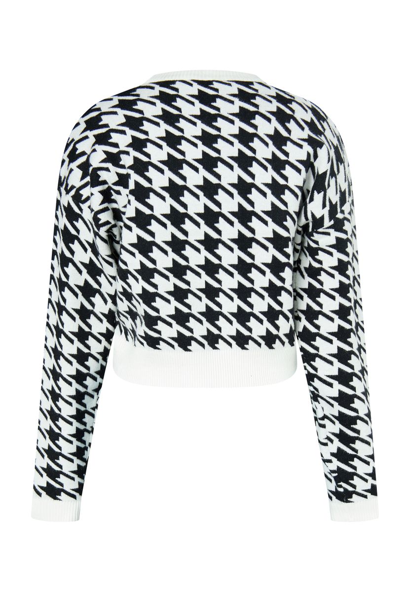Kurzer Jacquard-Strickpullover mit Hahnentrittmuster