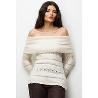 Off-Shoulder Rippstrickpullover mit Ajourmuster