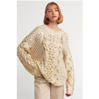 Zopfstrickpullover mit Goldfolien-Finish