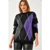 Übergroßer Argyle-Strickpullover
