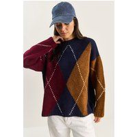 Übergroßer Argyle-Strickpullover