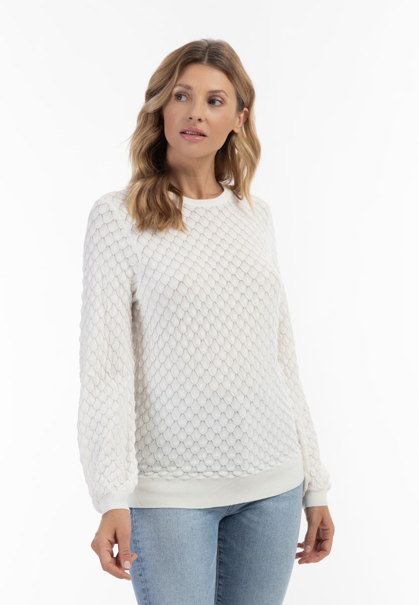 Strickpullover mit Schuppenmuster und Rippstrickbündchen