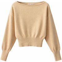 Gerippter Strickpullover mit U-Boot-Ausschnitt