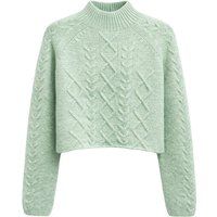 Kurzer Zopfstrick-Pullover mit Stehkragen