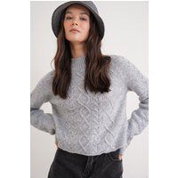 Strukturierter Zopfstrick-Pullover mit Rautenmuster