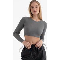Geripptes Langarm-Crop-Top