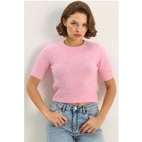 Kurzarm Rippstrick-Cropped-Pullover