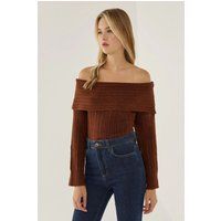 Gerippter Schulterfreier Strickpullover