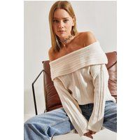 Gerippter Schulterfreier Strickpullover