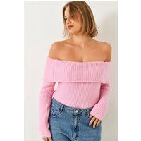 Schulterfreier gerippter Strickpullover