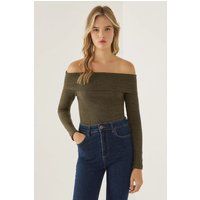 Geripptes schulterfreies Bardot-Top