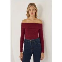 Elegantes schulterfreies Rippstrick-Oberteil