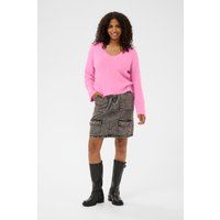 Lockere flauschiger V-Ausschnitt Pullover