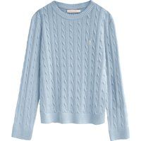 Zopfstrick-Baumwollpullover mit Rundhals