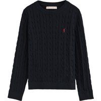 Zopfstrickpullover mit Rundhalsausschnitt und Stickerei