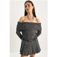 Grobstrick Off-Shoulder Umschlagkragen-Oberteil