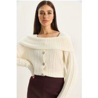 Schulterfreier gerippter Strick-Cardigan