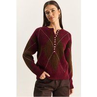 Argyle-Strickpullover mit Knopfverschluss
