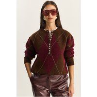 Argyle-Strickpullover mit Knopfleiste