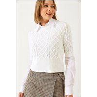 Strukturierter Rautenstrick Crop-Pullover