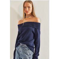 Schulterfreier Rippstrick-Pullover