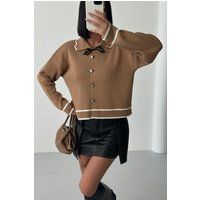 Texturierter Polo-Cardigan mit Schleife