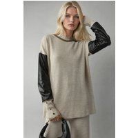 Oversize-Strickpullover mit Lederärmeln