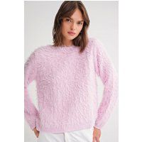 Flauschiger Strickpullover mit Rundhalsausschnitt