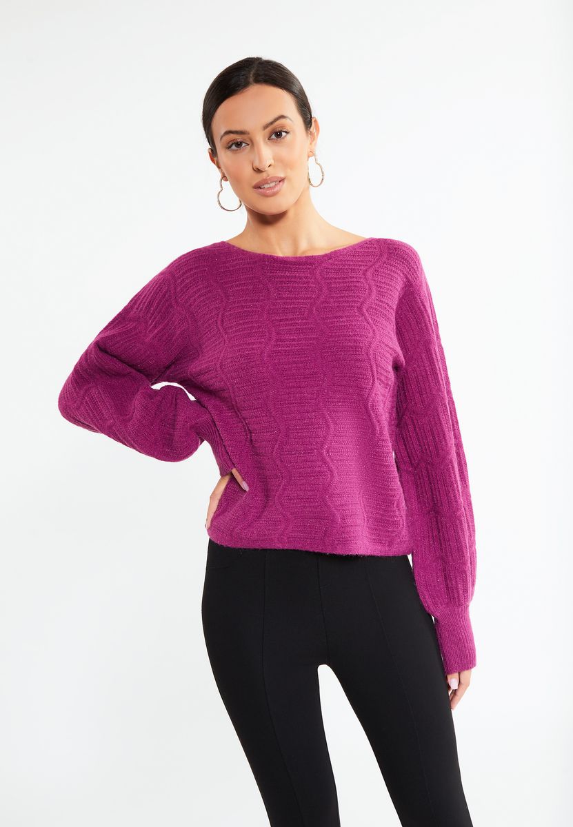Schimmernder strukturierter Strickpullover