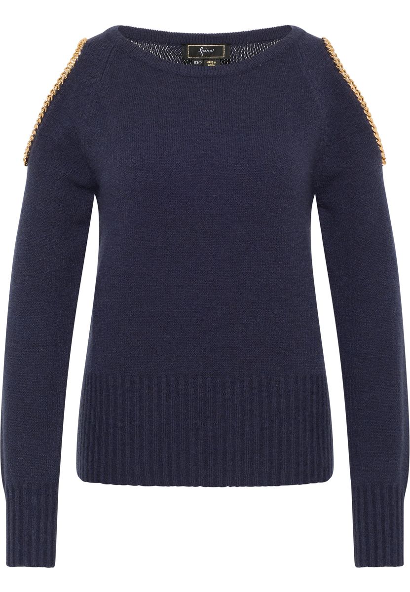 Feinstrickpullover mit Cut-Out-Schultern und Ketten