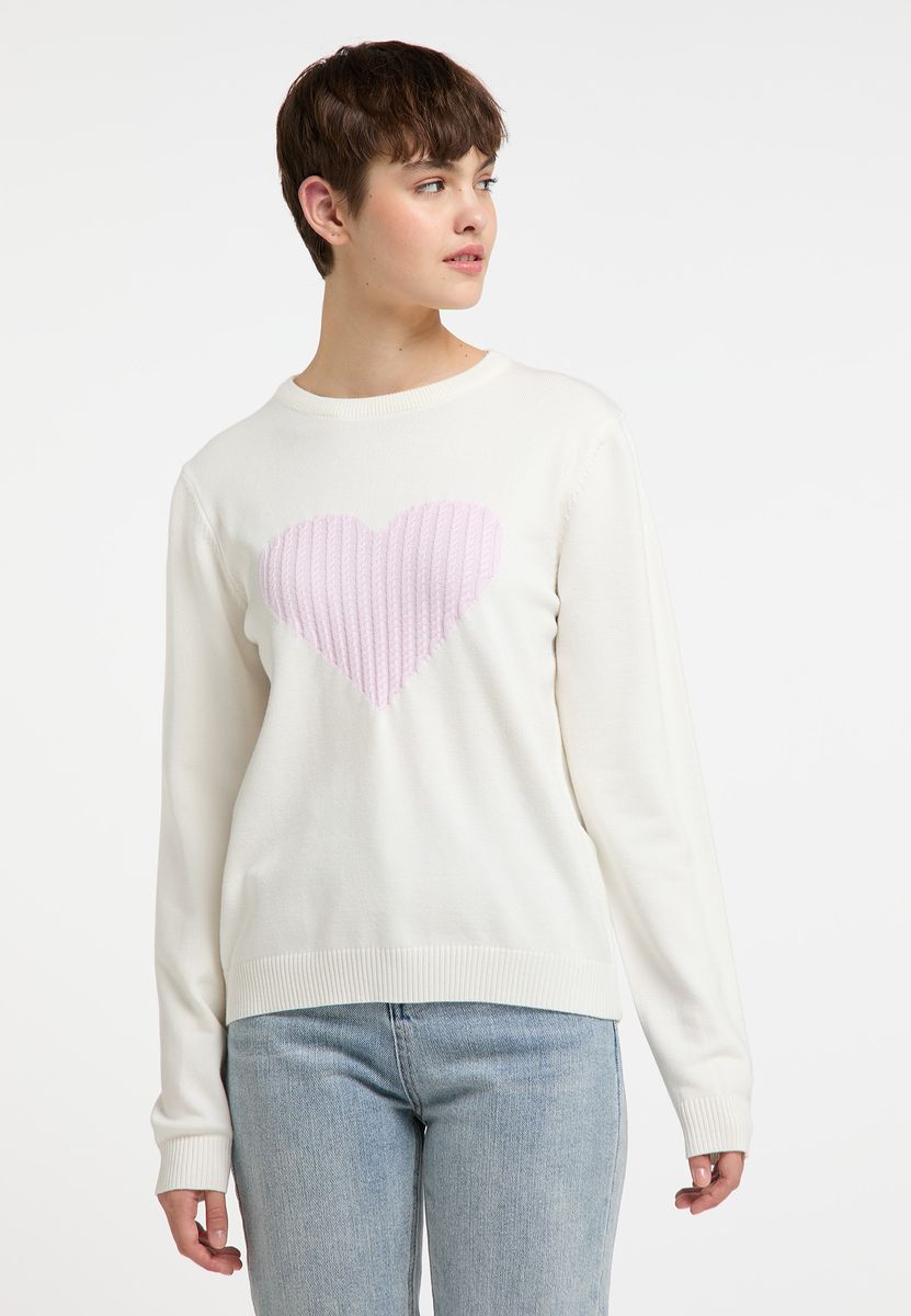 Pullover mit Zopfstrick-Herzmuster