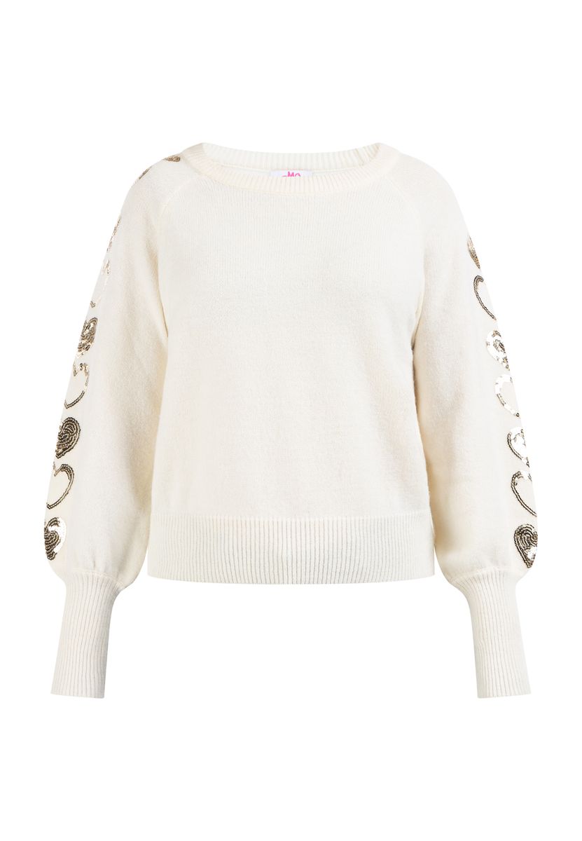 Raglan-Strickpullover mit Paillettenherzen