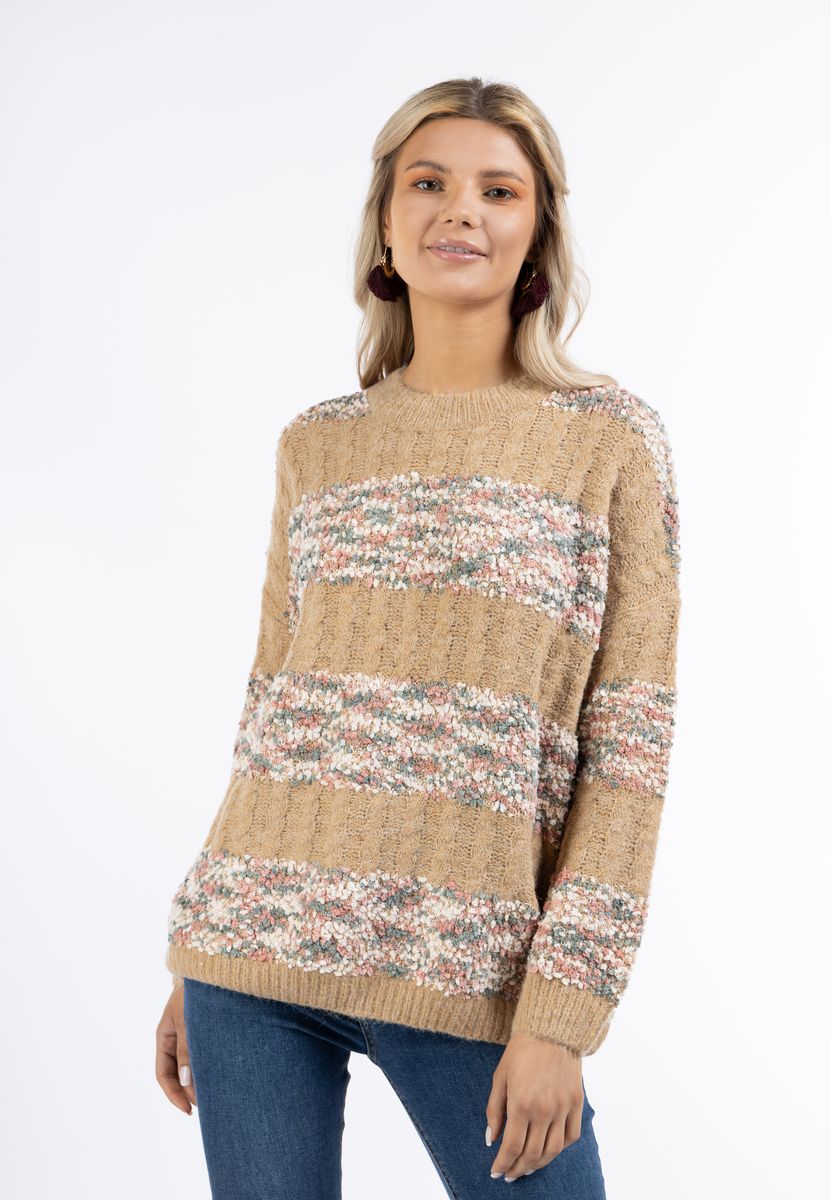 Strukturierter Strickpullover mit Streifenmuster