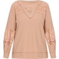 Waffelstrick-Pullover mit Spitzenbesatz