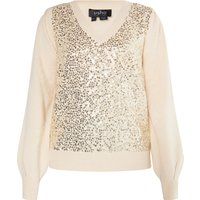 Strickpullover mit Paillettenfront und V-Ausschnitt