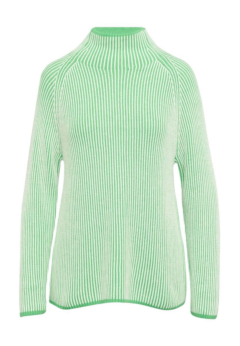 Bicolor-Rippstrickpullover mit Stehkragen