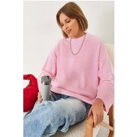 Übergroßer Rippstrick-Pullover mit Rundhalsausschnitt