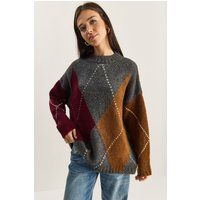 Übergroßer Strickpullover mit Rautenmuster