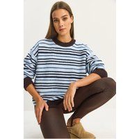 Übergroßer gestreifter Rundhals-Strickpullover